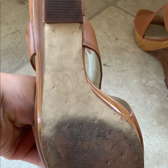 Michael Kors Brown Leather Wedge Sandals - Picture 9 of 10